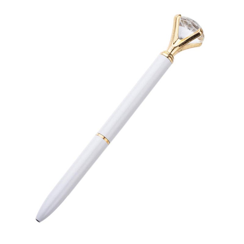RUTICH Hollow Round Pen Holder Signing Pen Set with Big Diamond Crystal Pen for Wedding Bridal Opening Ceremony Graduation Office, Golden Holder with White Pen(Black Ink) - Image 3